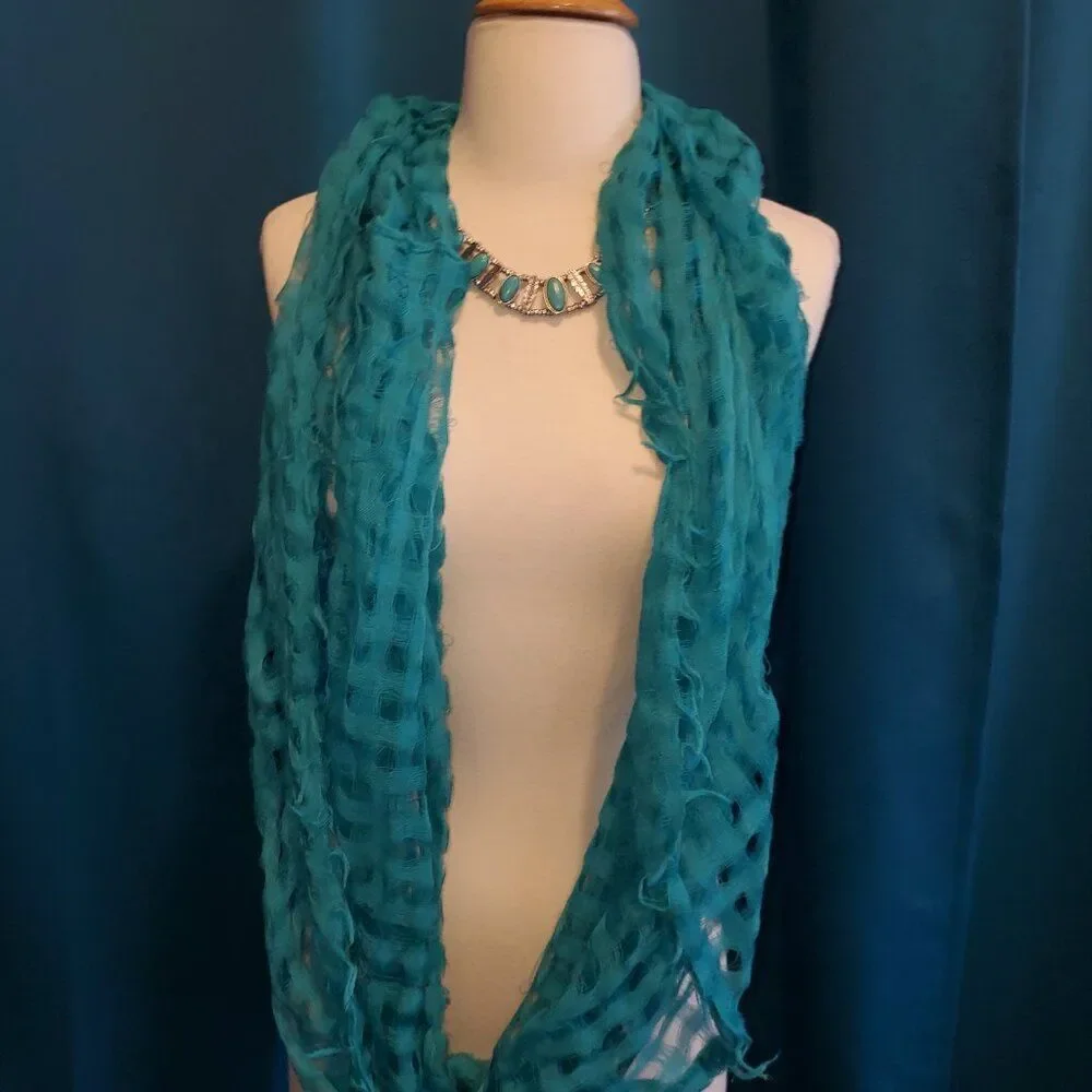Checkered see thru Sheer TEAL/Turquoise scarf! Nice and lightweight